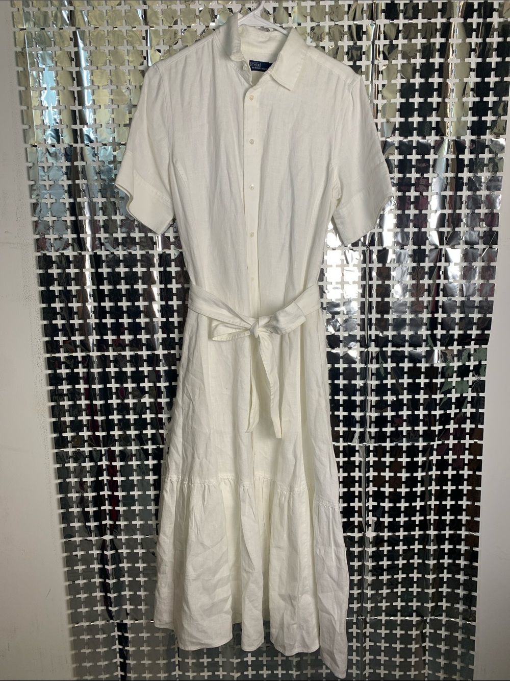 Polo by Ralph Lauren Cream Maxi Shirt Dress with Tie Waist